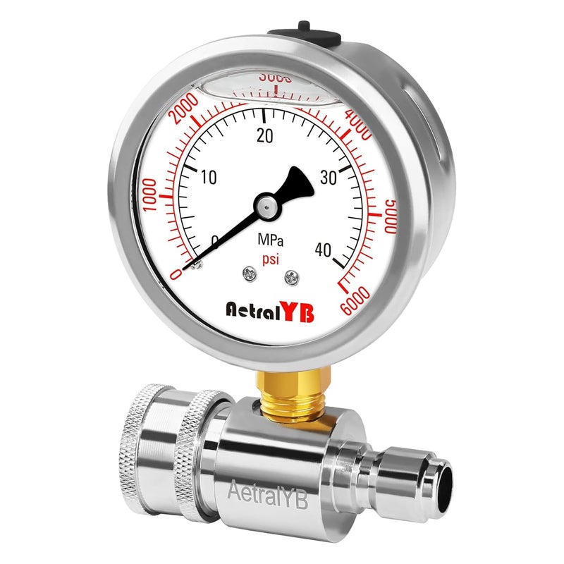 AetralYB 6000PSI Washer Pressure Gauge,3/8" Push-to-Connection Quick Connection,Stainless Steel Housing, Mpa and Psi Dual Scale, for Pressure Washer - Image 1